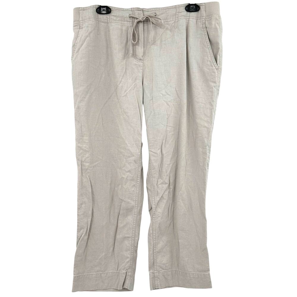 J. Jill‎ Size 12 Khaki Color Linen Pants Loose Fit Button Hook Zip and Tie Close